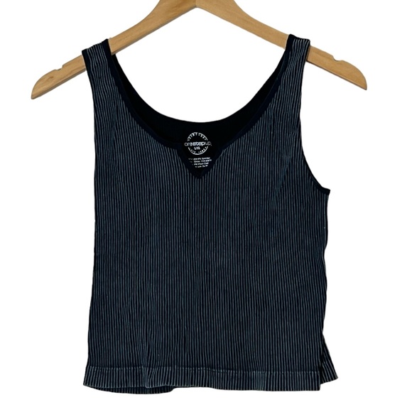One Step Up | Blue/gray stretch ribbed split neck athletic tank top size… - Picture 1 of 8